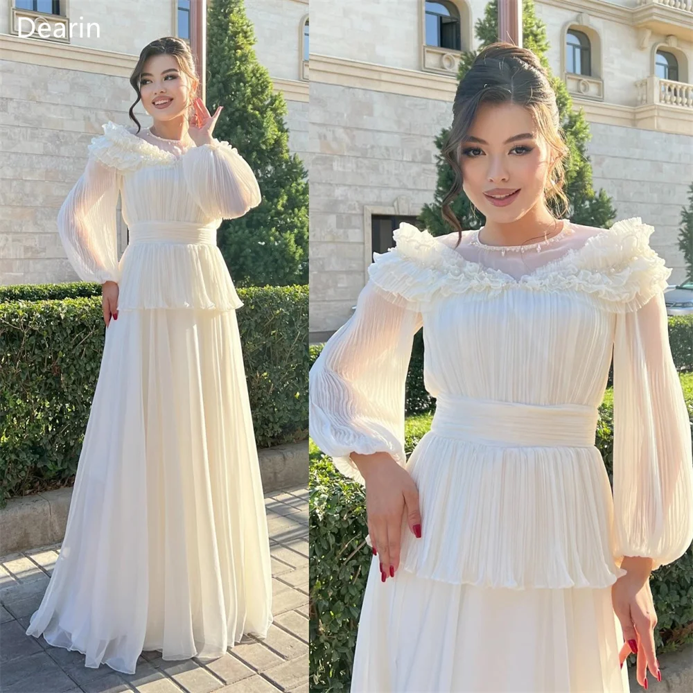 

Customized Evening Gown Dearin Scoop Neckline A-line Floor Length Skirts Layered Draped Tulle Bespoke Occasion Dresses Prom Form