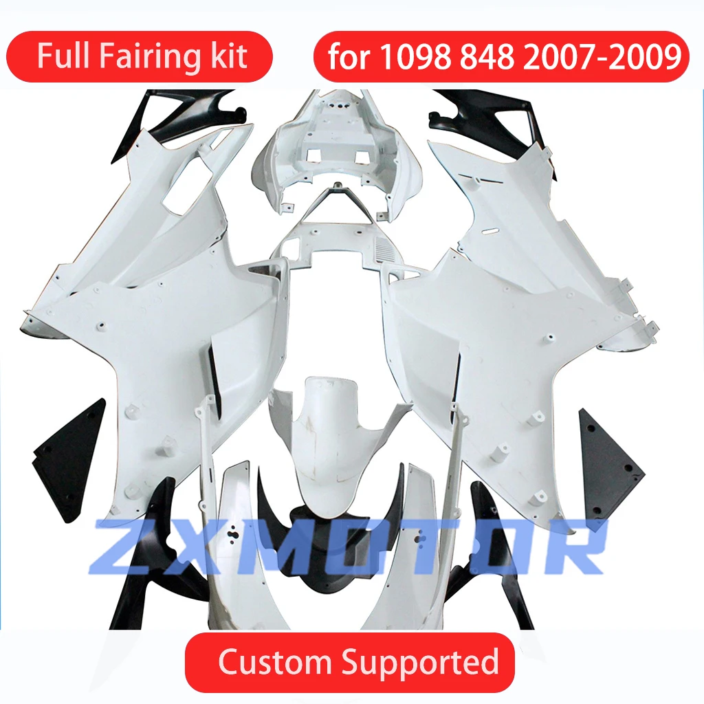 Kit de carénage de moto de rechange blanc, carénages en plastique ABS, DUCATI 1098, 2007, 2008, 2009, 848, 07, 08, 09