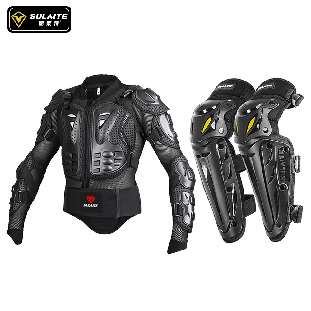 SULAITE Motorcycle Jacket Men Armor Motocross Knee Pads Full Body Protection Spine Chest Protective Gear Body Armour Jackets