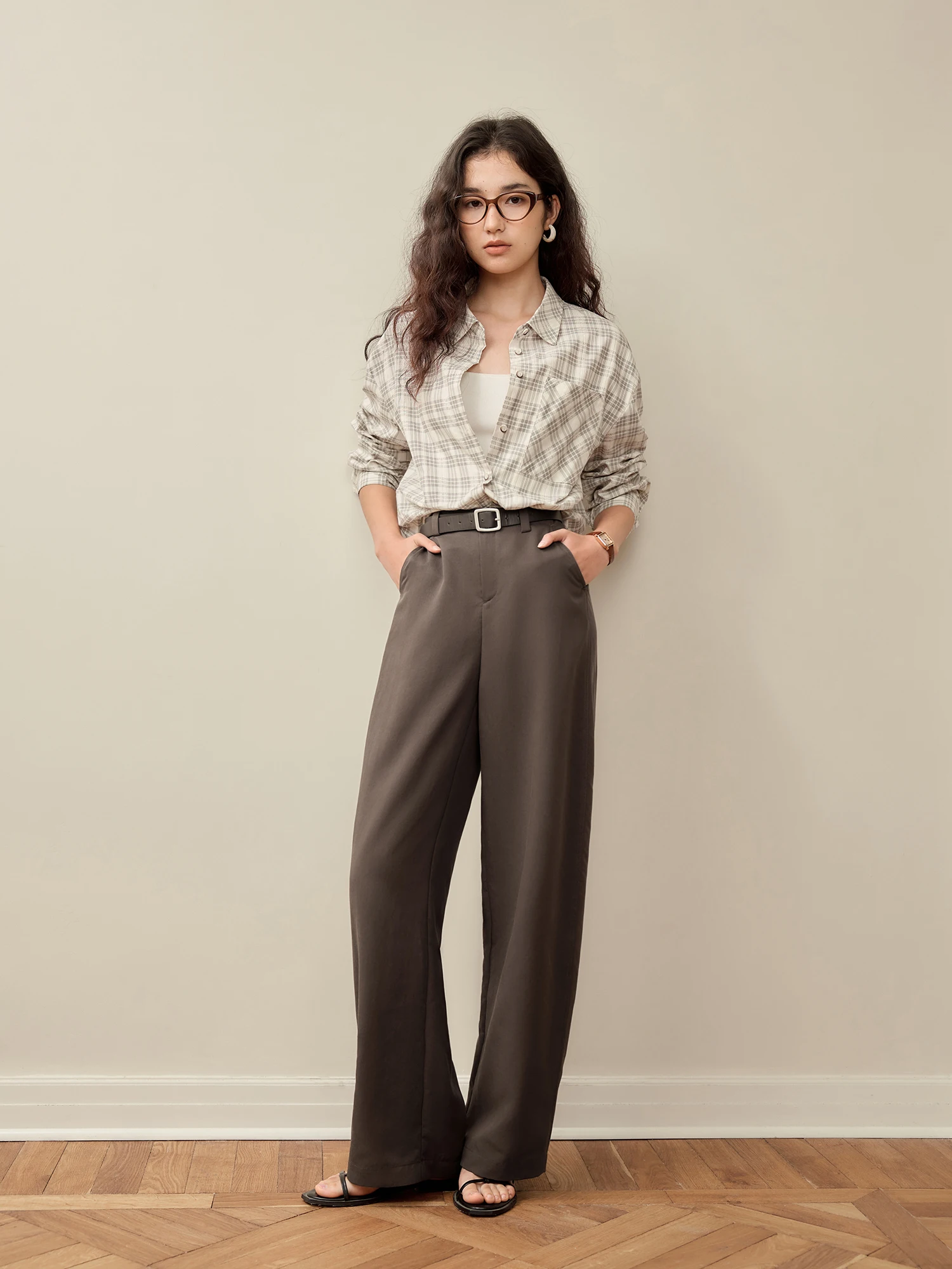 ZIQIAO 2025 Summer Women's Tencel High-Waisted Trousers - Curved Hem & Fluid Slimming Silhouette Pants 25ZQ92308