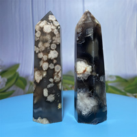 Natural Crystal Black Flower Agate Energy Tower Obelisk Wand Gemstone Mineral Samples Healing Ore Witchcraft Home Decoration