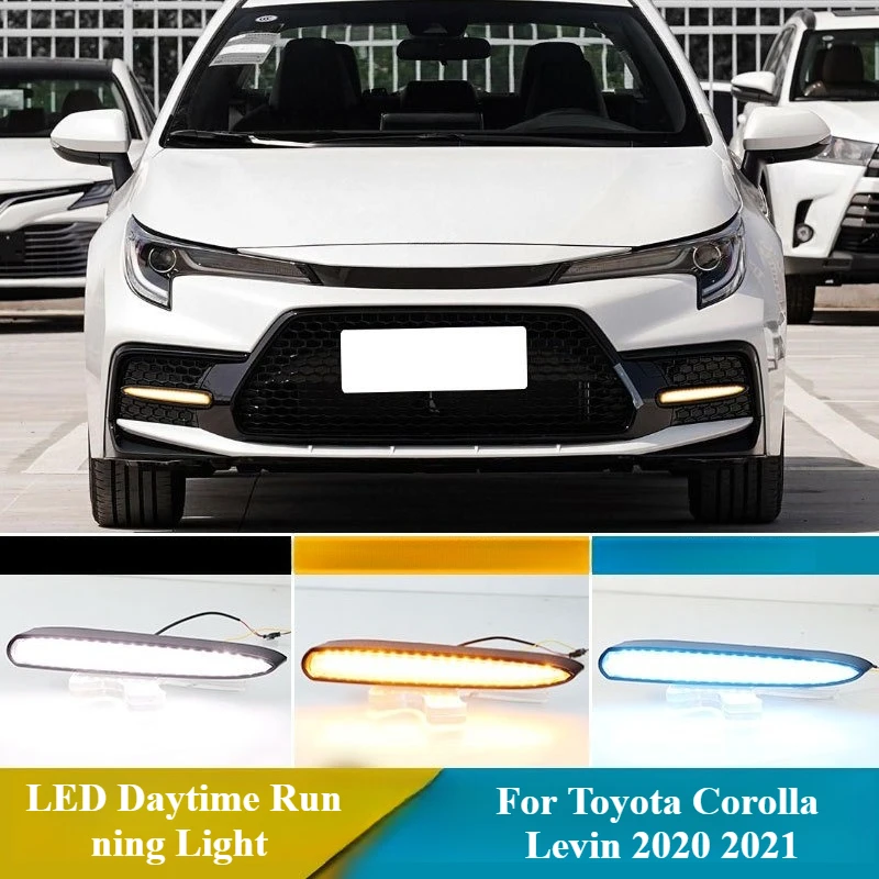 For Toyota Corolla Levin 2020 2021 1 Pair Led Daytime Running Lights Dynamic Yellow Turn Signal 12V DRL Front Bumper Fog Lights
