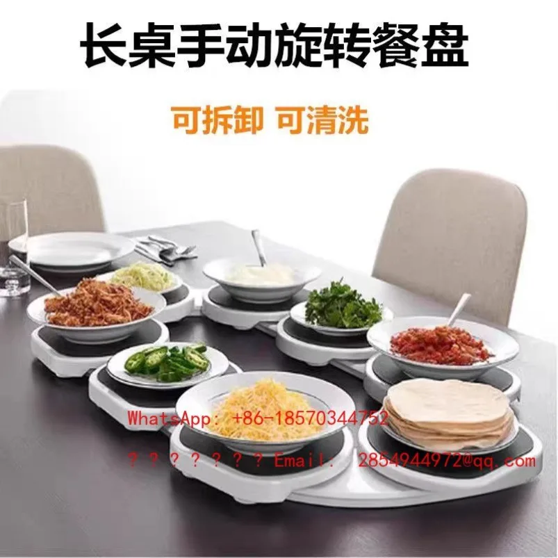 2026     Simple Long Table Manual Rotating Turntable Dining Table Portable Tray Household Party Long Table Must