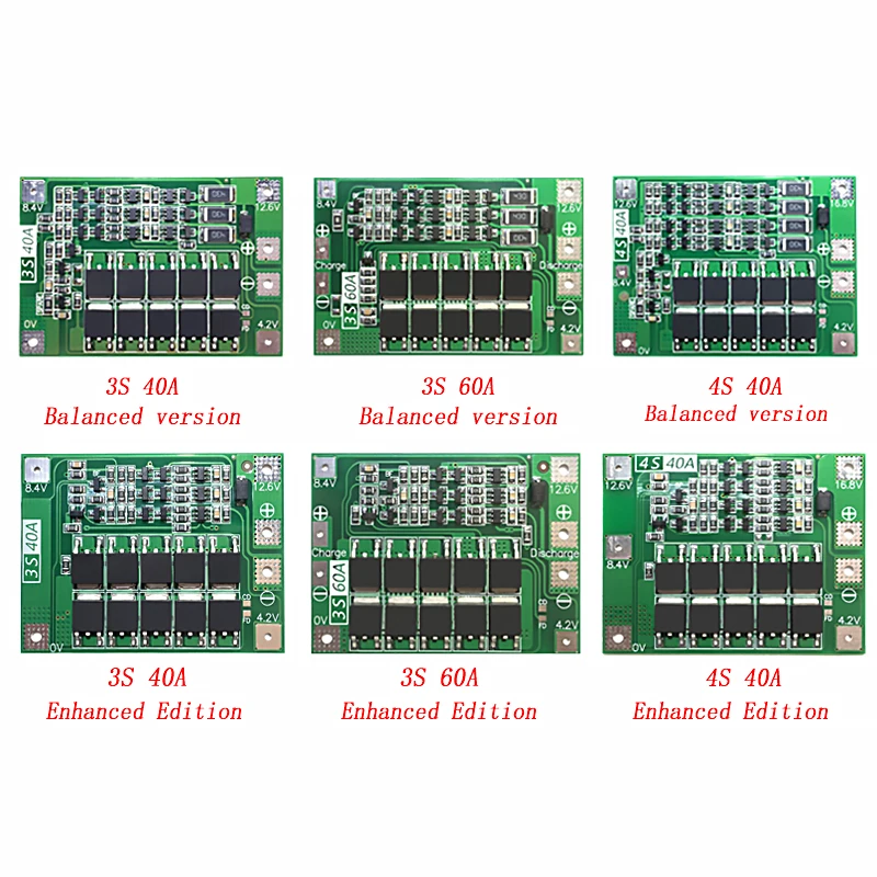 3S 4S 40A 60A Li-ion Lithium Battery Charger Protection Board 18650 BMS For Drill Motor 11.1V 12.6V/14.8V 16.8V Enhance/Balance