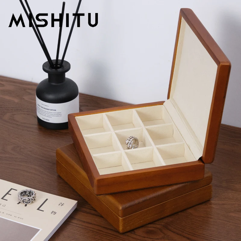 MISHITU Solid Wood Jewelry Storage Box with Cover Organizer for Ring Necklace Bracelet Jewelry Storage Display Organizer Case