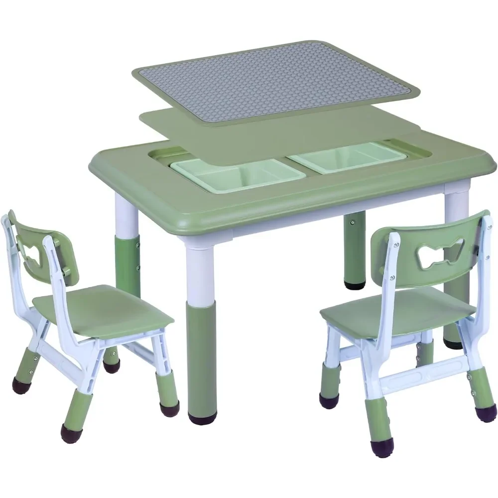 

Kids Table and 2 Chairs Set,Toddler Table and Chair Set Height Adjustable,3 in 1 Kids Multi Activity Table for Drawing