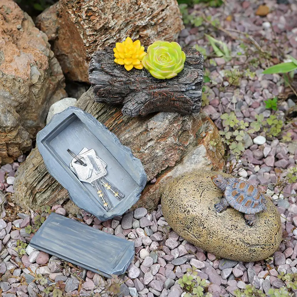 Discreet Key Hiding Place Waterproof Resin Key Box Storage Garden Ornament Key Hider Simulation Stone Outdoor Secure Hidden Safe