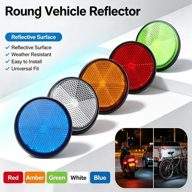 Circular Reflector Car Trucks Motorcycle Bicycle Night Reflector Reflective Refraction Light M6 Screw Fixation Safety Accessory