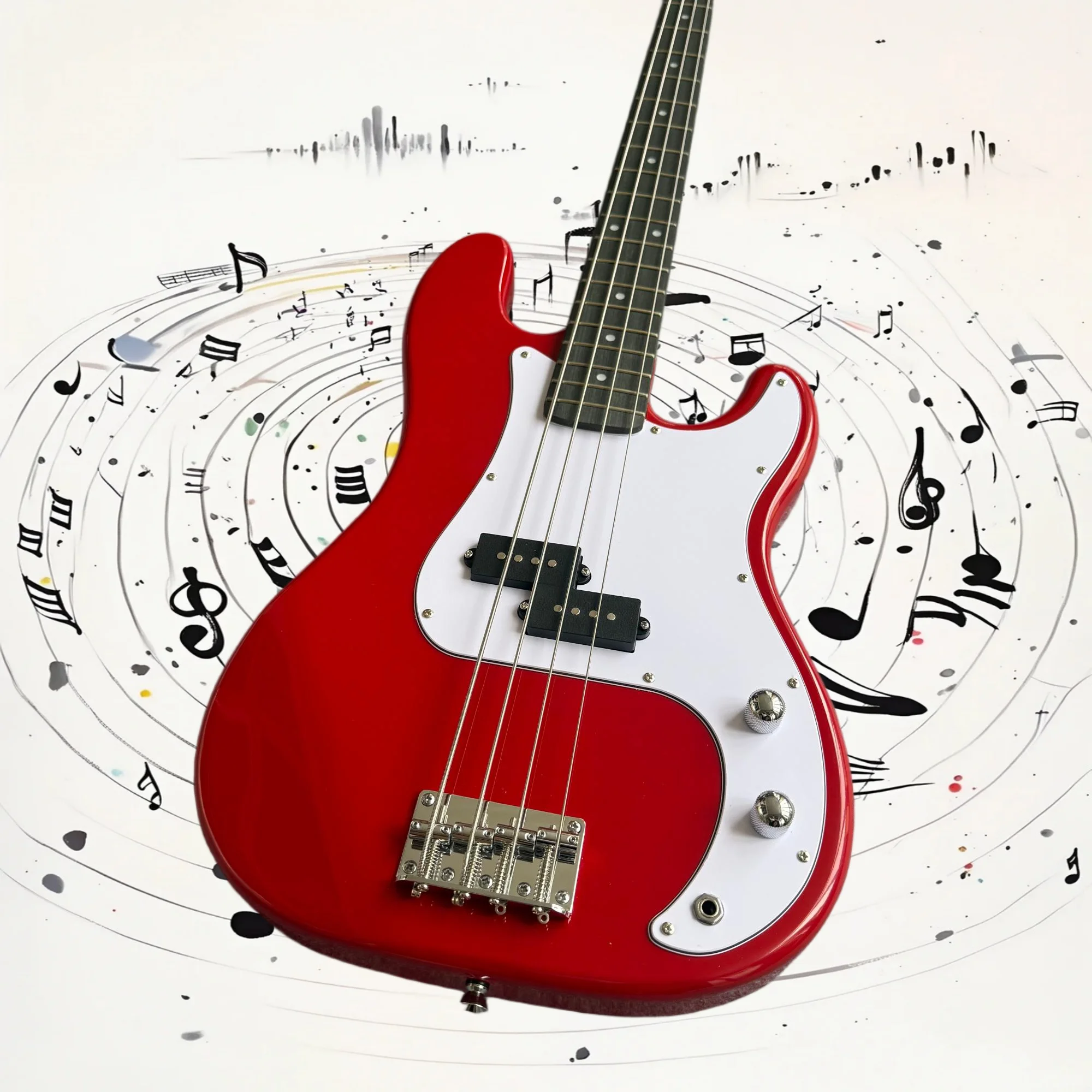 ree Shipping Bright Red Precision Bass Split Single Pickup 4 String Bass Guitar Gloss Surface New Player Band Practice