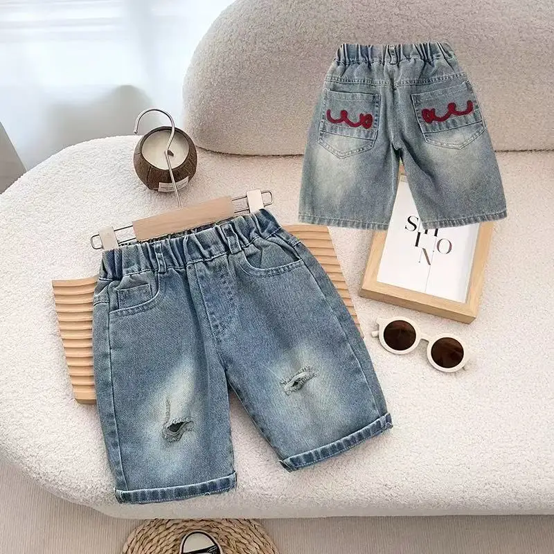 UNITIM Children Boy Denim Shorts Loose Solid Infant Babys Boys Shorts Thin Elastic Waist 2-10Y Kid Boys Shorts little boy shorts