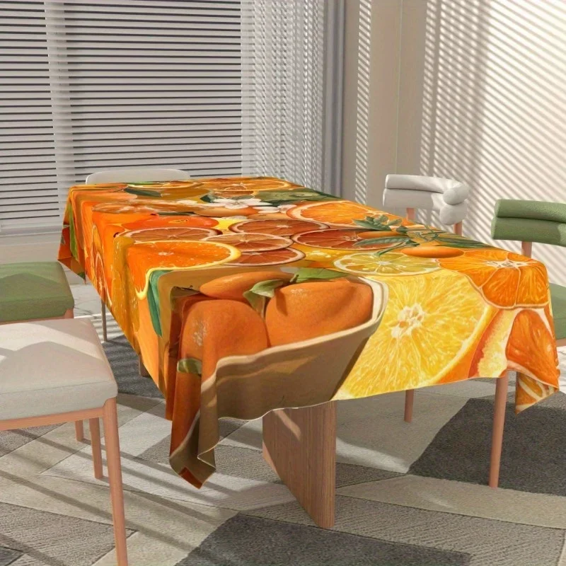 One soft and fashionable bright orange citrus flower pattern tableclothxzj