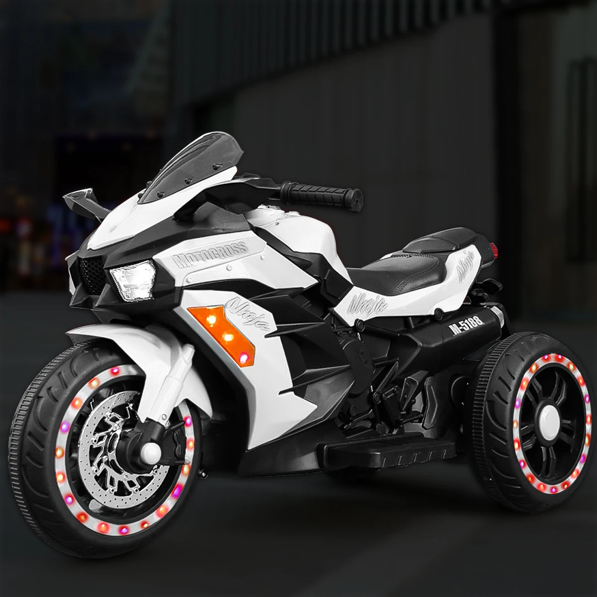 12V Battery Motorcycle, 3 Wheel Motorbike Kids Rechargeable Ride On Car Electric Cars Motorcycles--White