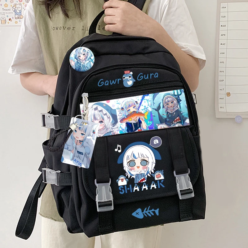 Anime Hololive VTuber Gawr Gura Cosplay Leisure Double Root Student Cartoon High Capacity Zipper Cartoon Bag Backpack