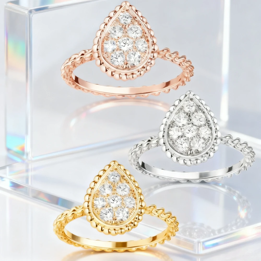 

2025 New Elegant accessories Wholesale JewelryExquisite and Elegant Large All Diamond Waterdrop Ring Fashion Party Workplace