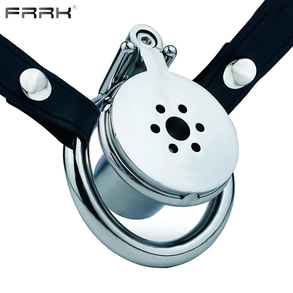 FRRK Negative Metal Chastity Belt Cock Cage Device With Harness Penis Rings Lock BDSM Adult Sex Toys For Men Sissies Boy