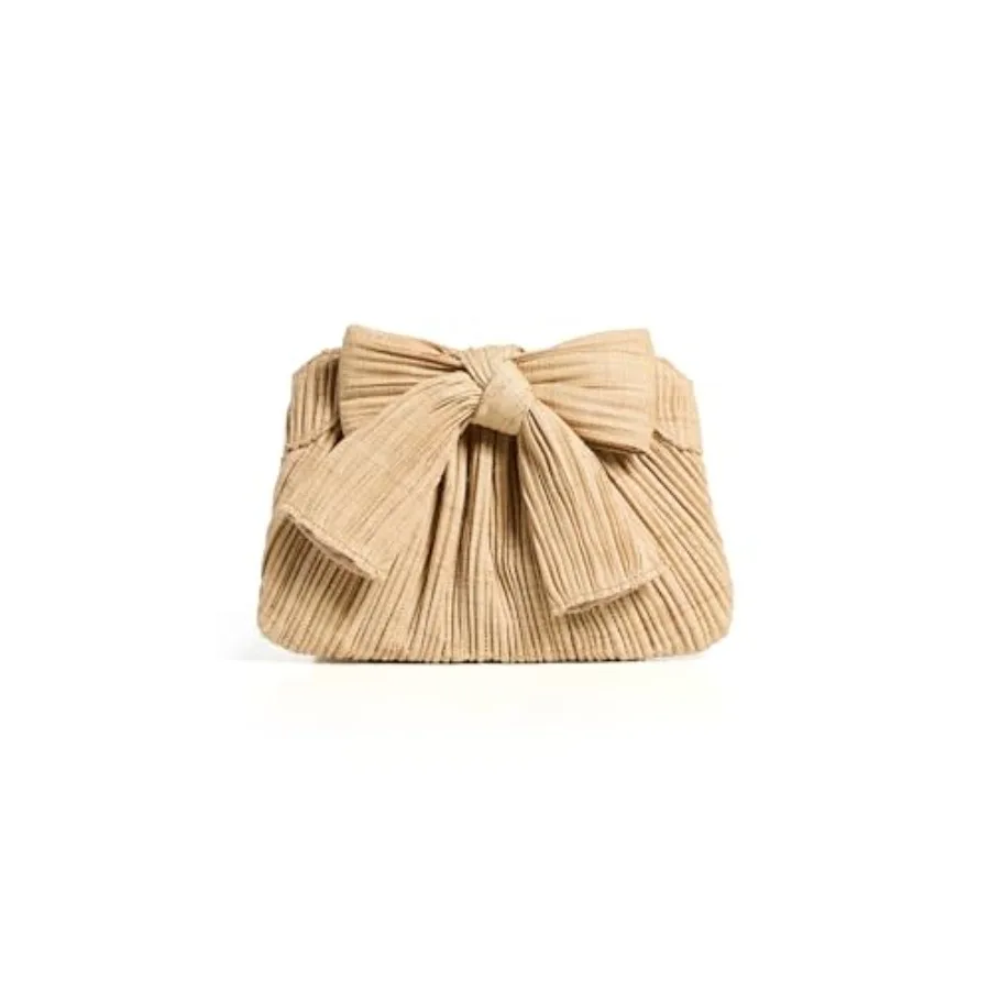 

Women's Rayne Pleated Bow Clutch for evening events, polyester fabric, black color, elegant pleated design with bow detail
