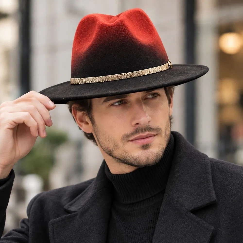 Wide Brim British Fedora Hat Formal Occasion Gradient Color Winter Woolen Hat Panama Cap Gentleman Woolen Cowboy Hat Wedding