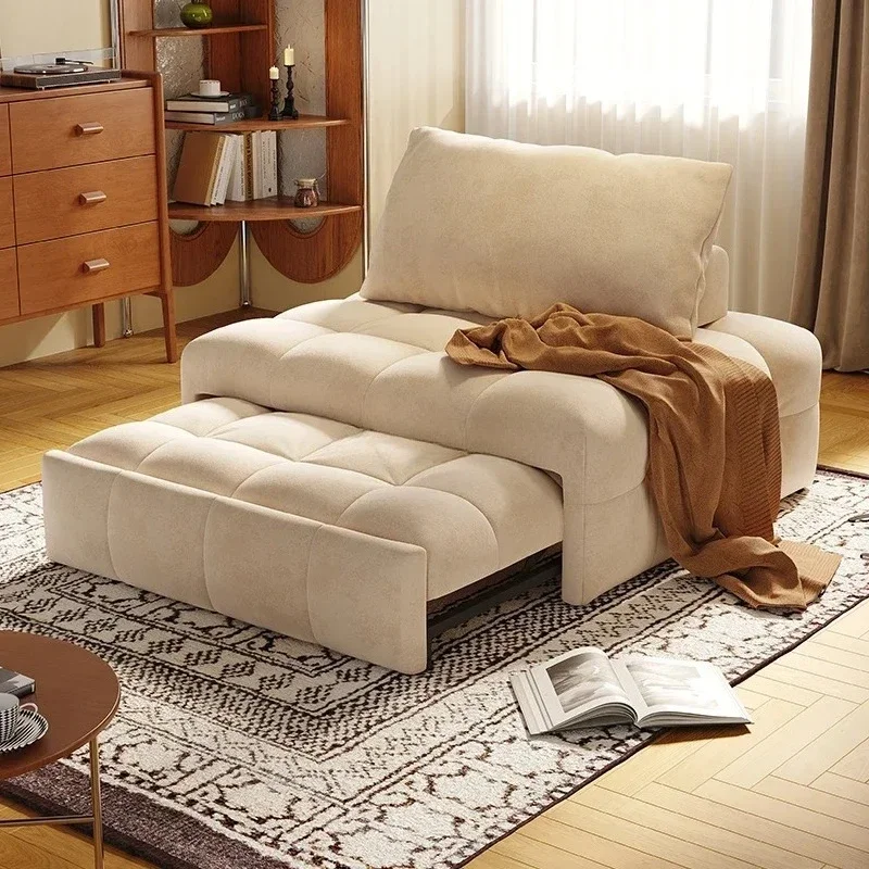 Foldable dual-purpose solid wood fabric puff sofa bed household small apartment