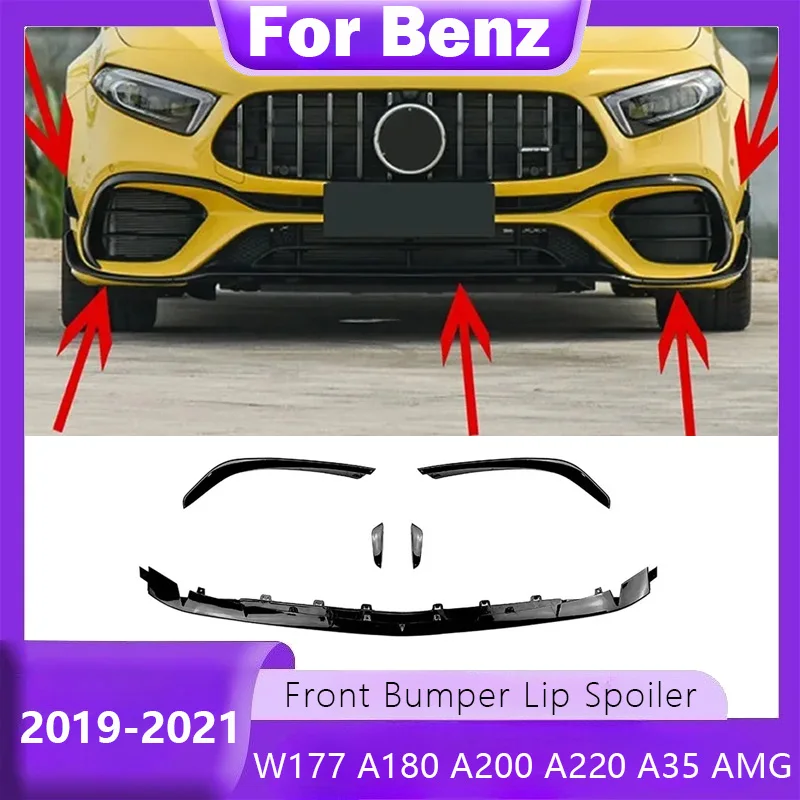 

2019-2021 for Mercedes Benz A-Class W177 A180 A200 A220 A35 AMG Front Bumper Lip Spoiler Body Kits Lower Chin Blade Modification