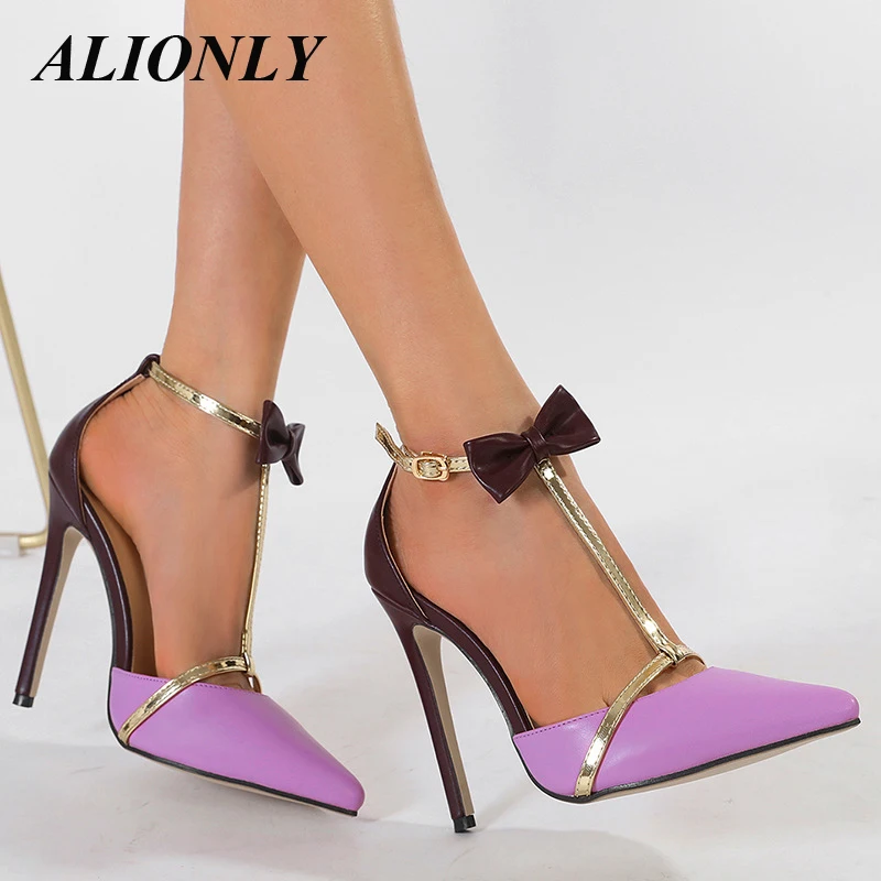 

Alionly 2024 Summer New T-shaped Colored Bow Tie Slim Heel Sandals with Pointed Head Slim High Heels Women's Shoes