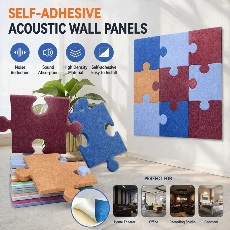 Self Adhesive Jigsaw Felt Soundproof Wall Panels Multicolor Acoustic Wall Stickers for Bedroom Wall Cladding Home DIY Decoration