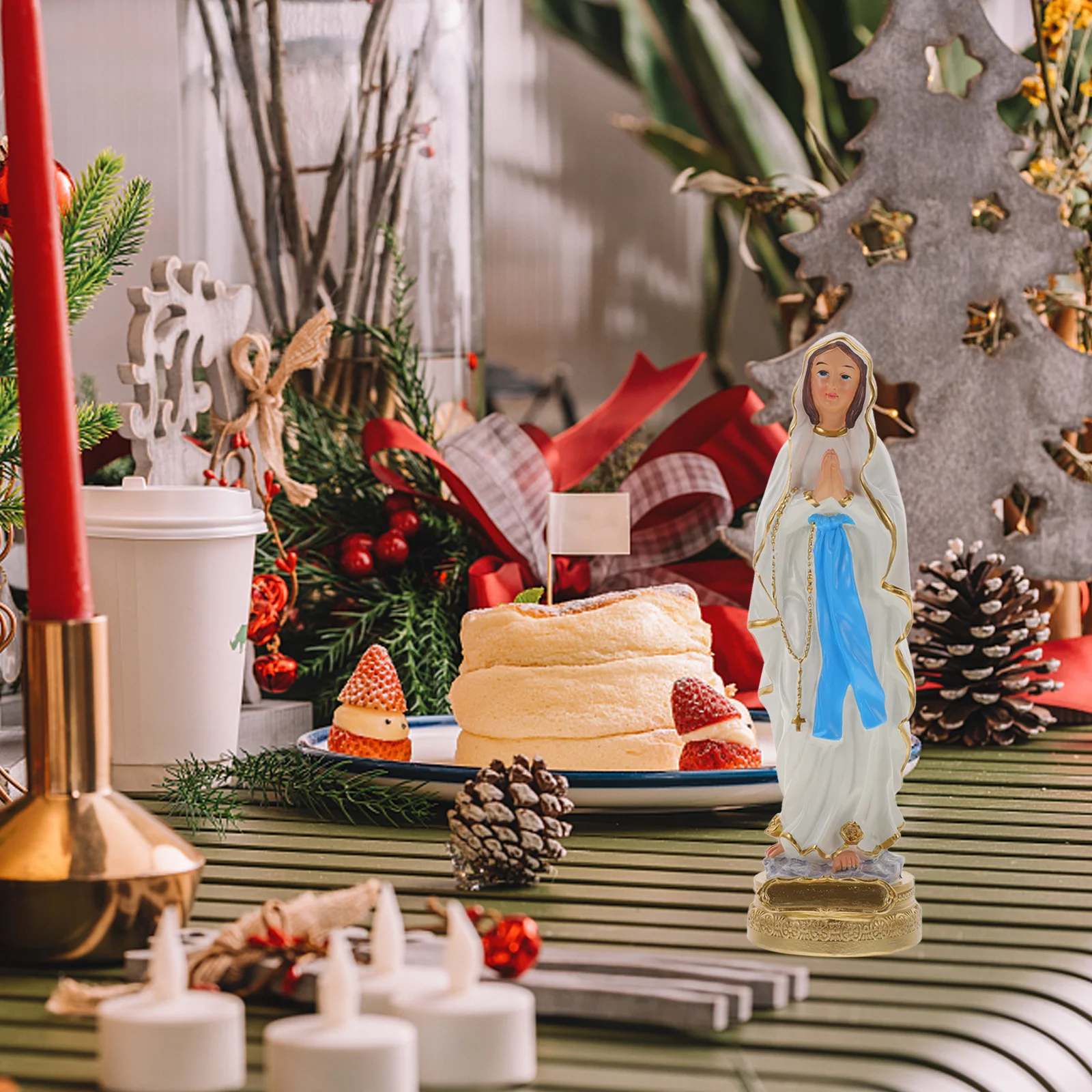 

1pcs Mary Statue Resin Ornament Religious Desktop Decor For Church Home Window Bookcase Catholicism Decoration