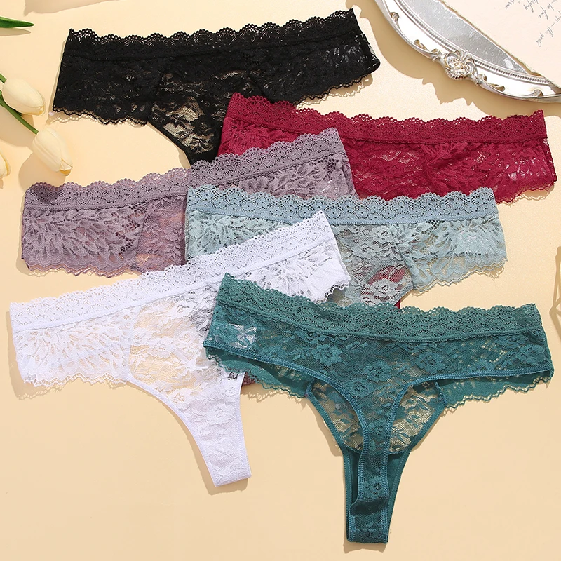 FINETOO 3PCS/Set S-XL Women Cotton Panties G-string Sexy Woman\'s Underwear Girl Lace Lingerie Female Bikini Lady Thong Intimates