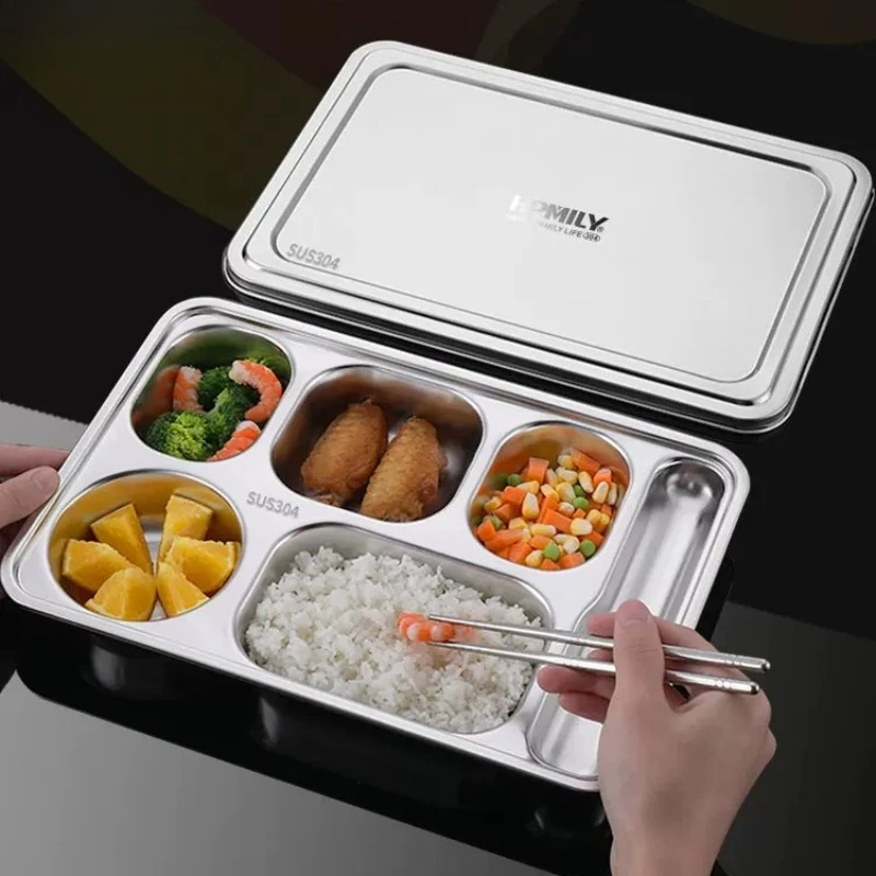 

LMM stainless steel partition with lid fast food plate office worker canteen adult cooking