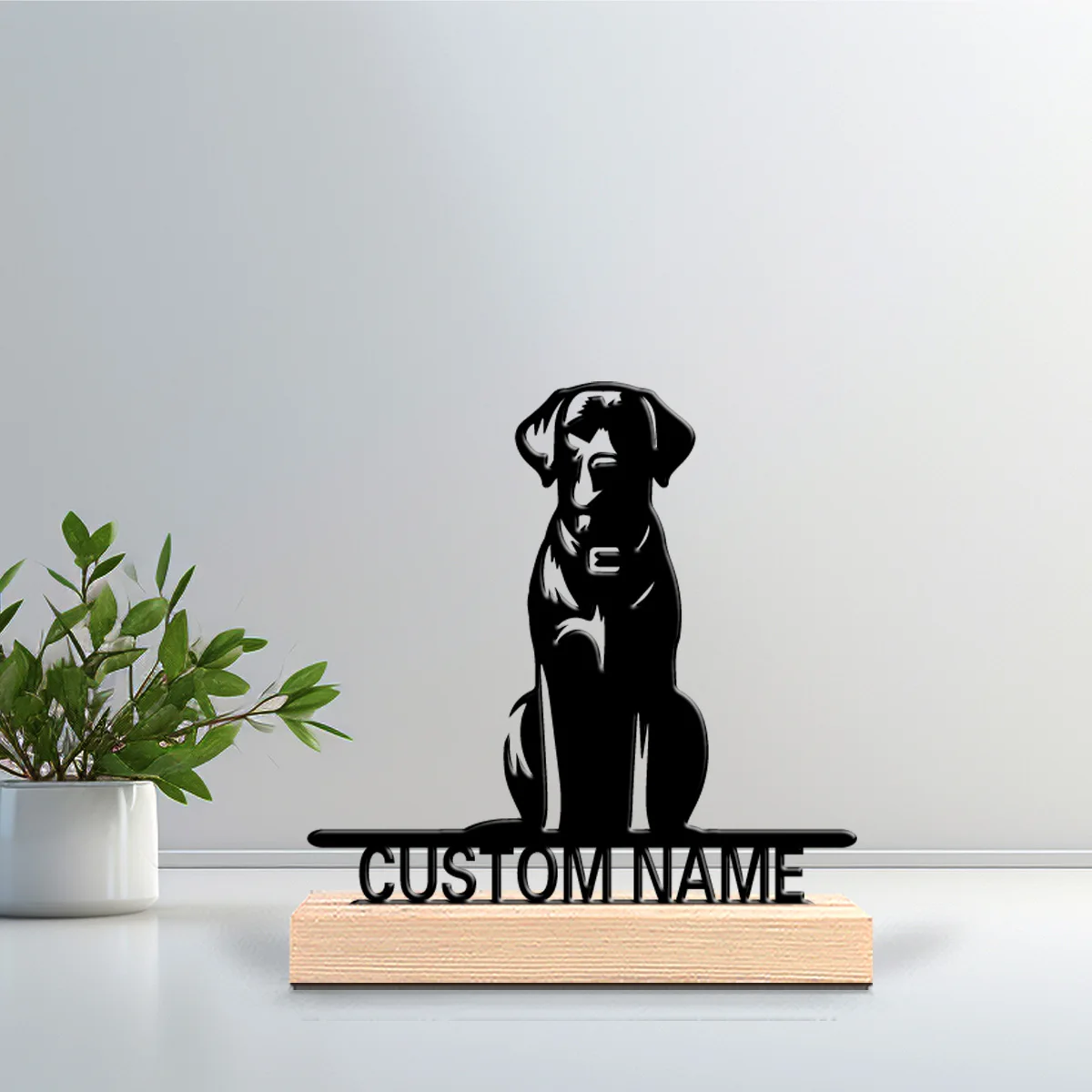 1pc Simple dog Custom Name Metal Statue Iron Ornament Art Figurine With Wood Base Metal Ornament For Girl Gifts