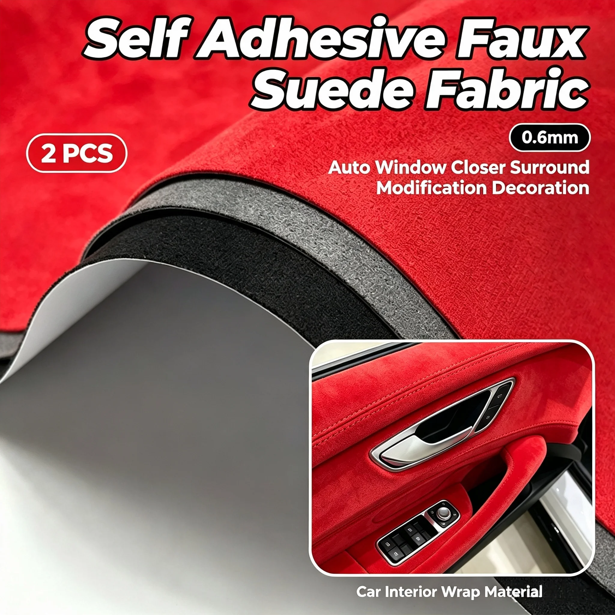 Self Adhesive Faux Suede Fabric 2Pcs 10×160cm 0.6mm, Interior Wrap Material For Auto Window Closer Surround Panel Modification
