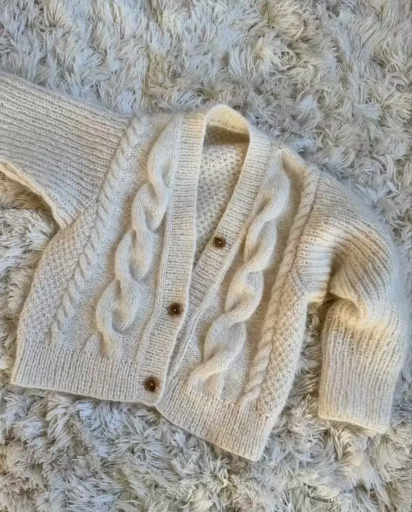 Korean style stylish winter versatile warm knit cardigan fashionable sweater jacket retro casual cashmere heavy industry