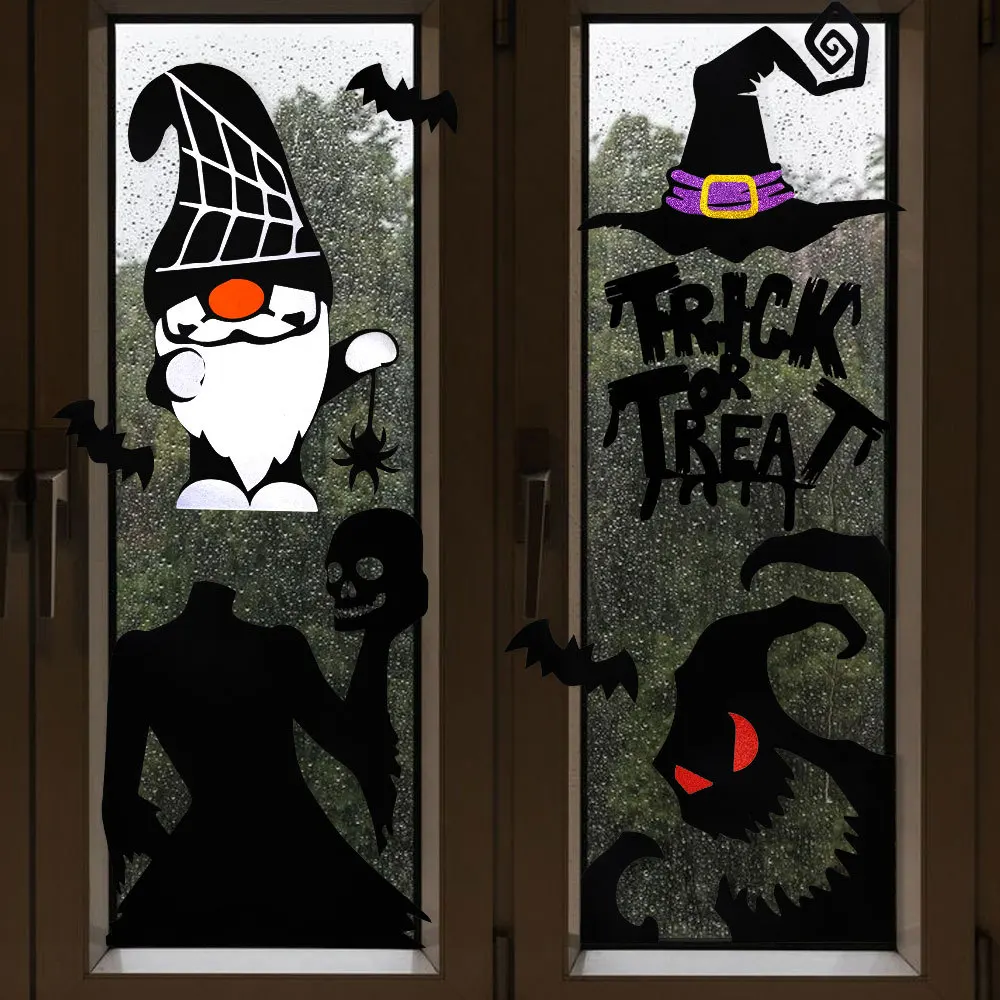 Autocollants de porte de chambre d'halloween, décor de fenêtre, squelette main citrouille, autocollants de fenêtre, fantôme diable, chapeau de sorcière, cadeau de décoration, DIY bricolage
