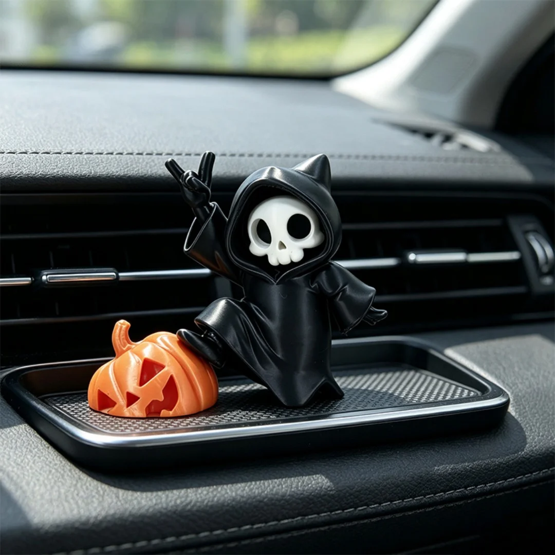 Cat Ear Grim Reaper Halloween Figurine 3D Printed Ghost Pumpkin Ornament Desktop Home Bedroom Decor Car Interior Holiday Gift