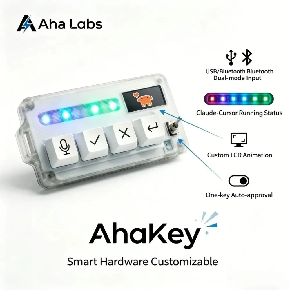 AhaKey-X1 Vibe Coding Keyboard Built-in LCD Screen Voice Recognition LCD Screen Keyboard External Connectivity RGB Toggle Switch