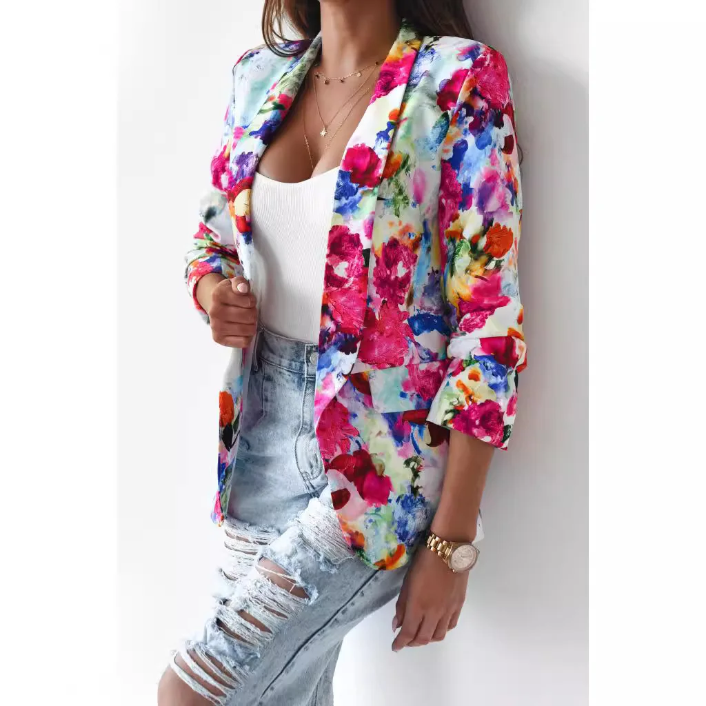 High-quality new women\'s Europe and the United States new fashion printing spring jacket casual small suit