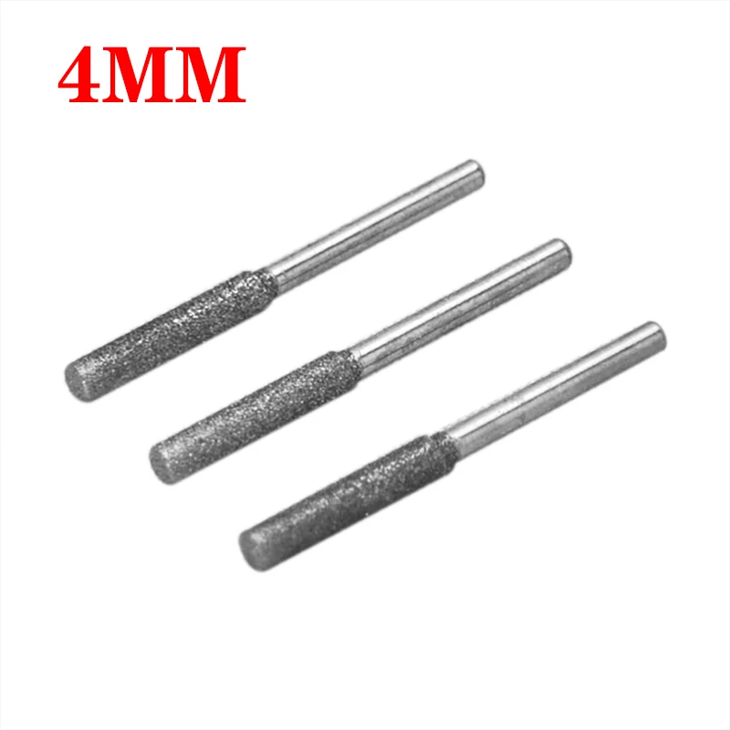 4/4.4/5mm diamantato testa di molatura affilatrice lucidatura Burr Stone File sega a catena lucidatura rettifica trapano incisione strumento di intaglio