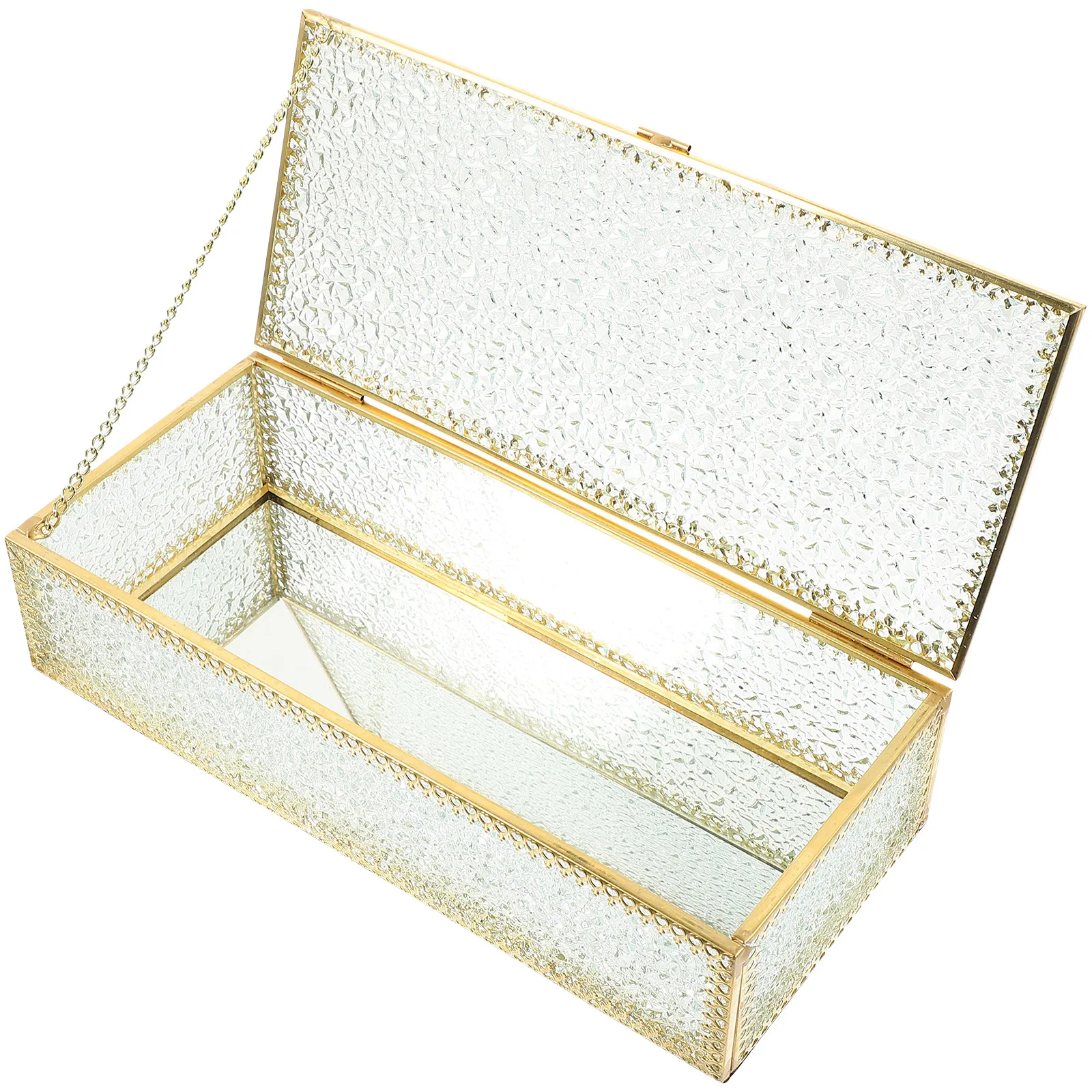 

Jewelry Storage Box Transparent Glass and Alloy Material Cute Trinket Container for Bracelet Ring Necklace Home Room Party