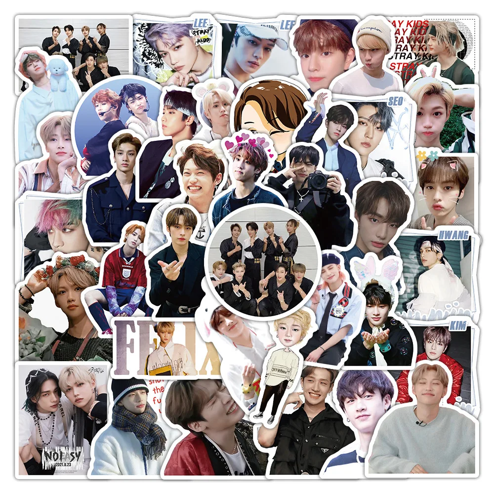 New Stray Kids SKZOO KPOP Korean Wave group bang chan Felix Hyunjin avatar photo scooter guitar water cup sticker gift