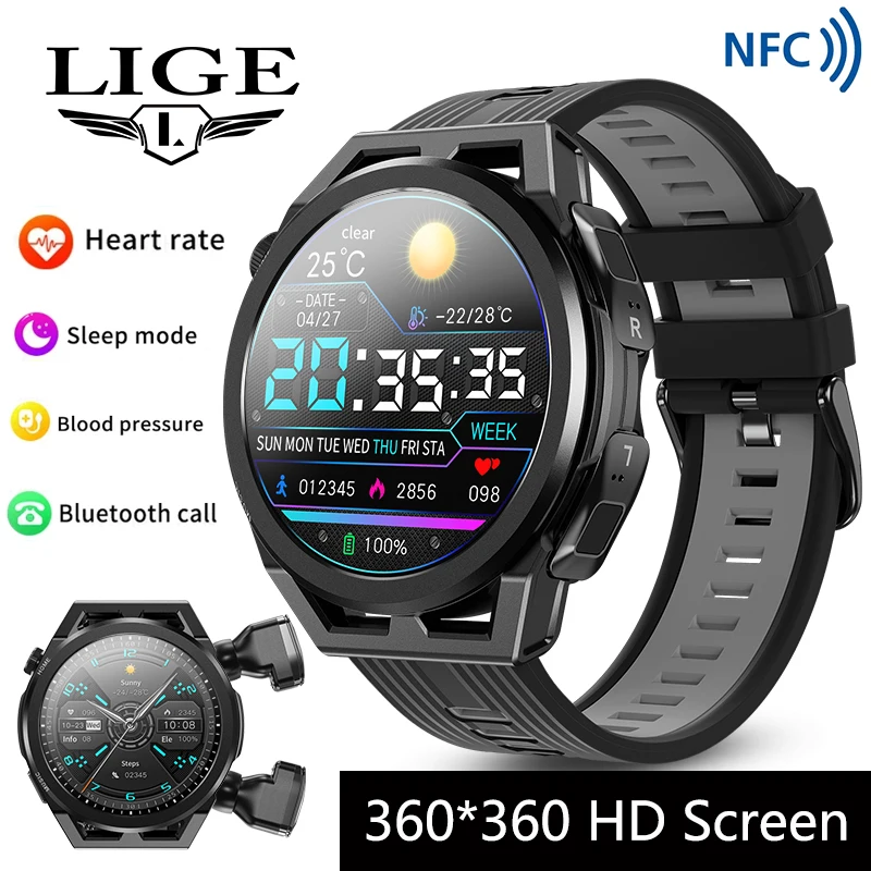 

LIGE TWS Smart Watch 4G Local Music Play Men Bracelet Waterproof Sports Smartwatch Bluetooth Call Health Monitor For Android IOS