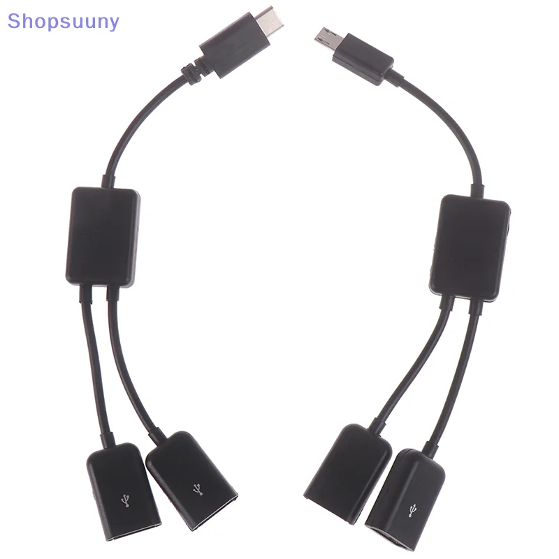 [SU]Micro USB/Type C To 2 OTG Dual Female USB Port Hub Cable Y Splitter Adapter Android Smartphone  U Disk Keyboard Mouse[SU]