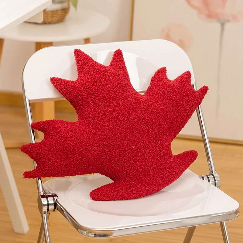 Almohada creativa de felpa con forma de hoja de arce, almohada suave y acogedora para dormir, cojín para sofá, silla, decoración bonita para el hogar, bonito regalo