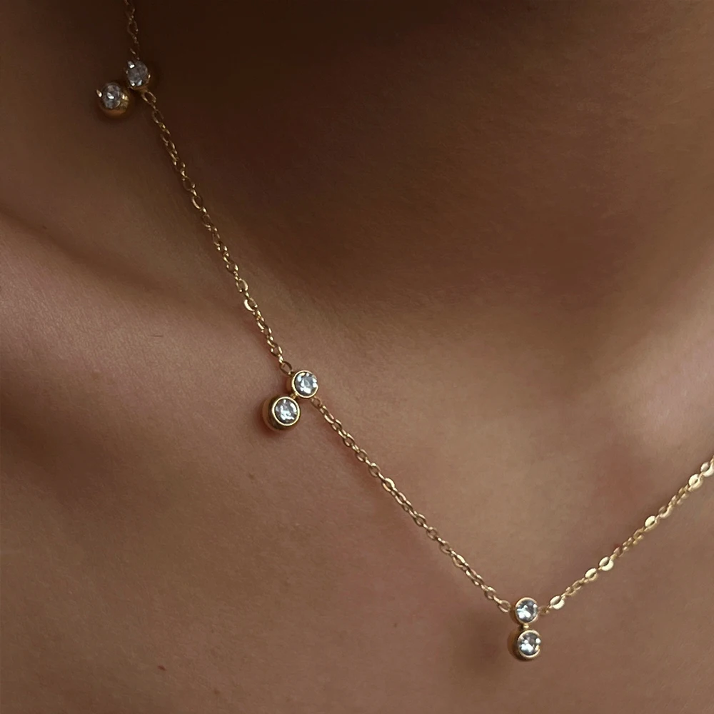 ENFASHION Para Mujer Round Zircon Clavicle Pendant Necklace For Women's Stainless steel 18K Plated Gold delicate Jewelry P3603