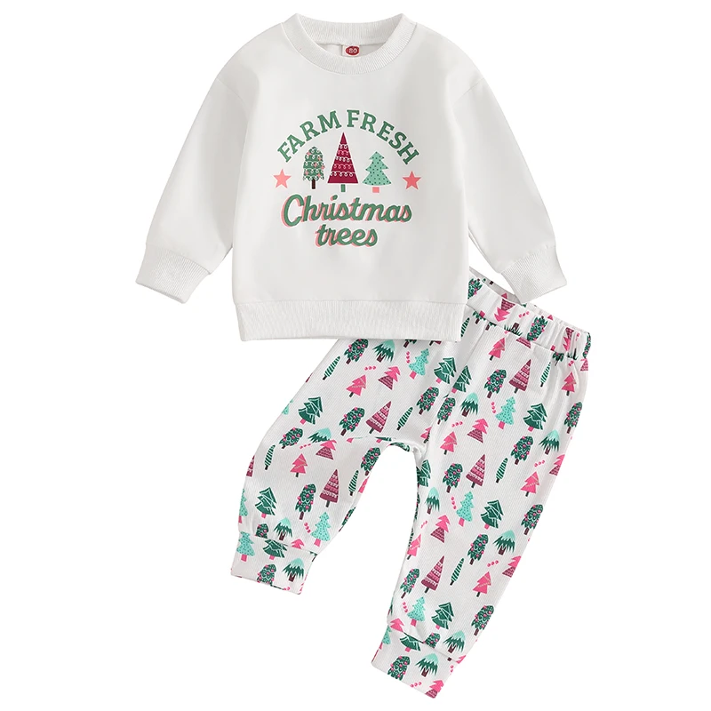 

Baby 2Pcs Christmas Outfits Long Sleeve Sweatshirt and Tree Print Pants Set Toddler Clothes