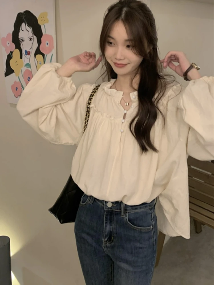 Puff Sleeve Blouses Women Tender Loose Young Simple Fashion Korean Version Ladies Tops Blusas Mujer Elegant College Girls Autumn