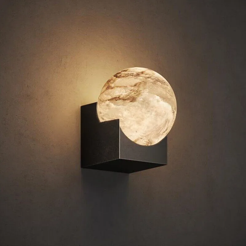 Natural Spanish Marble Moonlight Wall Lamp Bedroom Bedside Living Room Corridor Passageway Lighting Indoor Room Decor Fixture