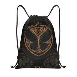 Custom Tomorrowland Belgian Electronic Dance Drawstring Bag Men Foldable Sports Gym Sackpack Music Festival Shopping Backpacks