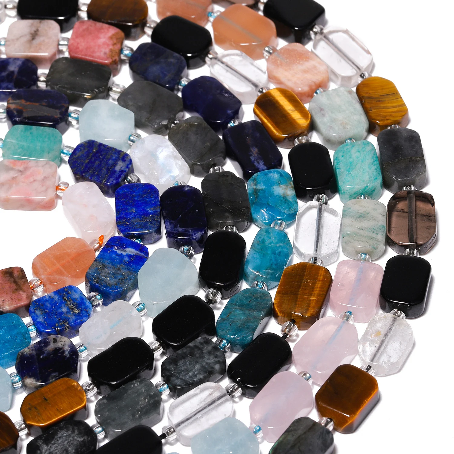 Natural Rectangle Mixed Stone Beads Amazonite Quartz Tiger Eye Spacer Beads for Jewelry Making DIY Supplies Bracelet Accessories