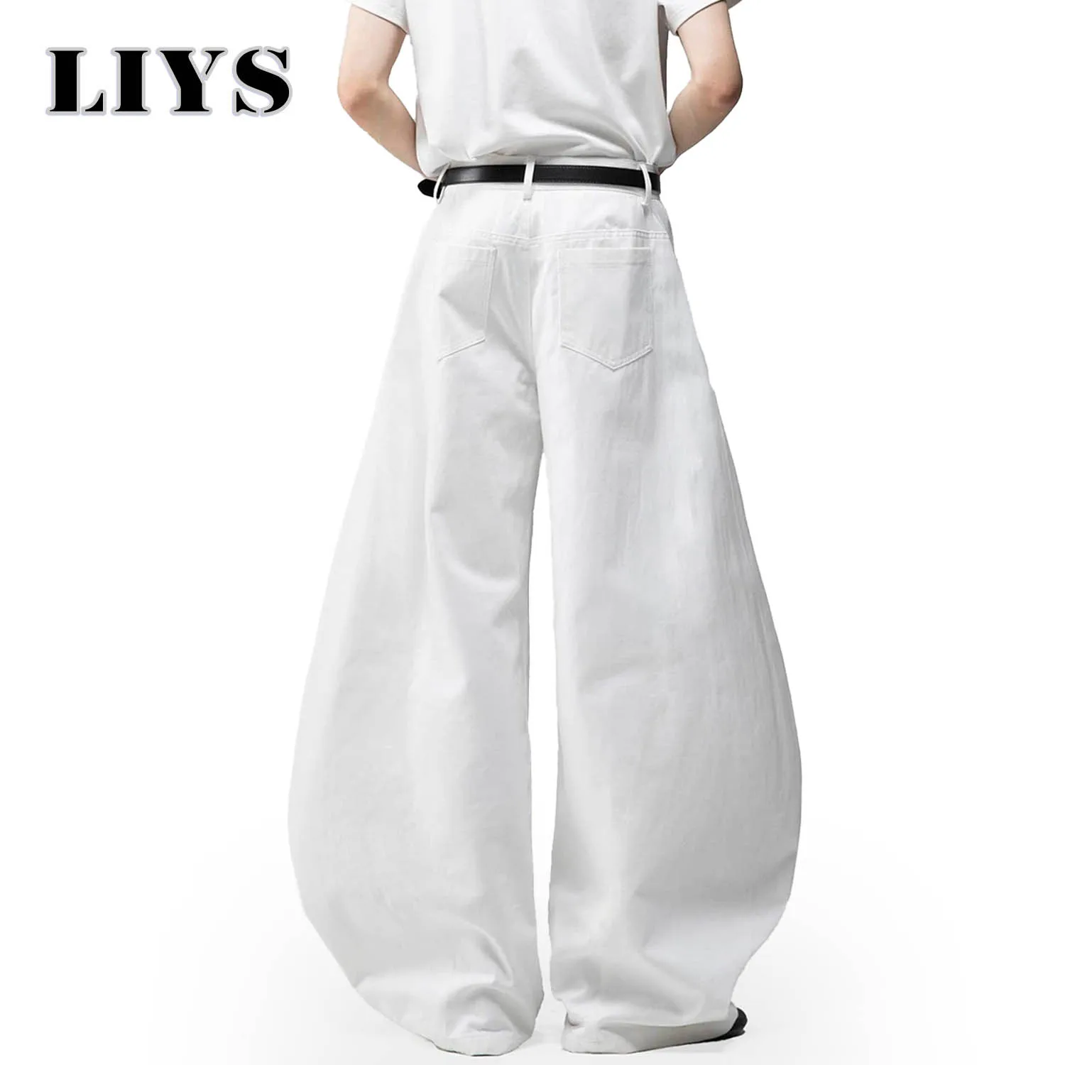 جينز كوري أبيض فضفاض للرجال واسع الساق 100% قطن مطبوع الهيب هوب أكاديمي فضفاض للجنسين من قماش الدنيم زي الهالوين