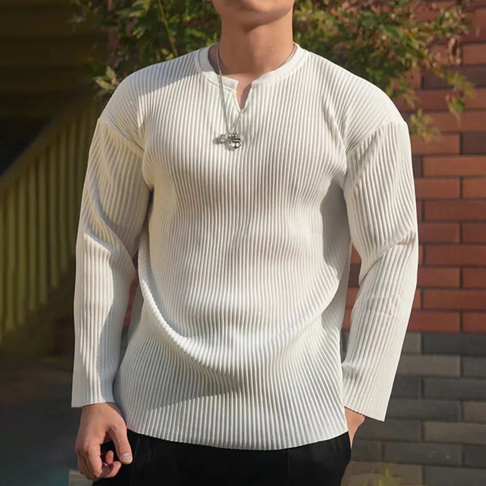 Men Sports Fitness Pleated Casual Long-Sleeve Top 2024 New Genderless Versatile Comfort Training Solid Color Loose Tshirt Unisex