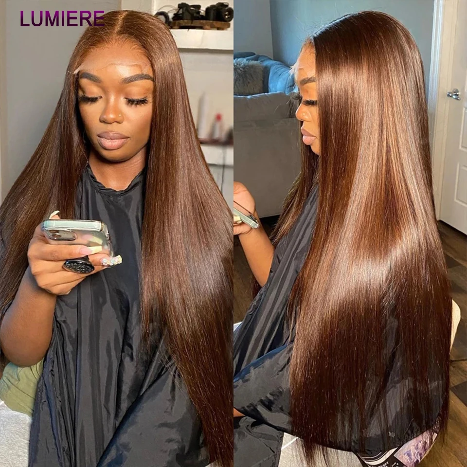 الشوكولاته البني أعلى جودة العظام حزمة مستقيمة مع HD إغلاق أمامي 100% شعر بشري لعذراء نسج 3/4 حزمة رخيصة تمديد #5